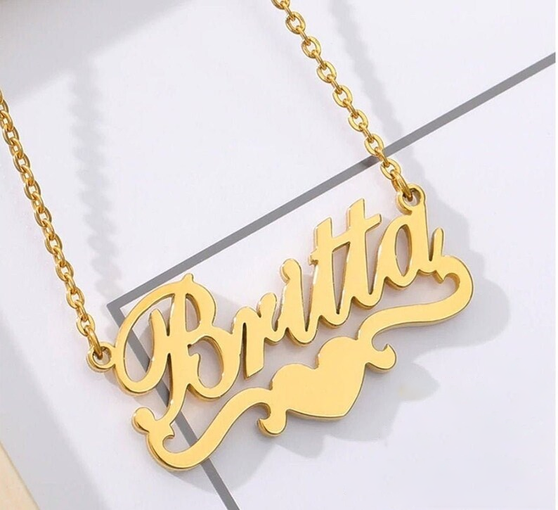 Gold Plate Heart Personalized Custom Name Necklace