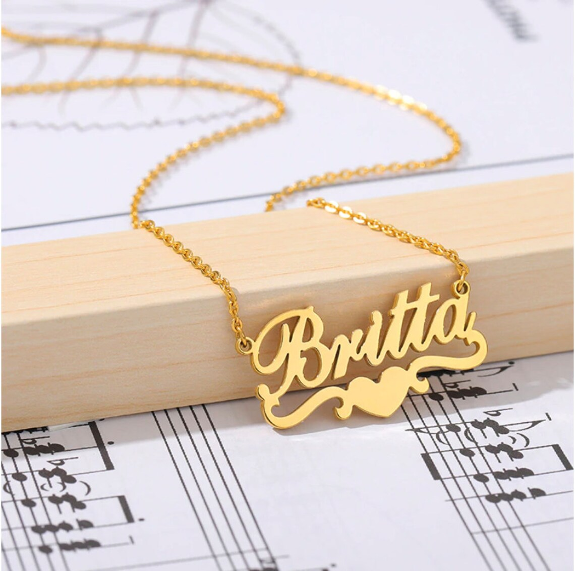 Gold Plate Heart Personalized Custom Name Necklace