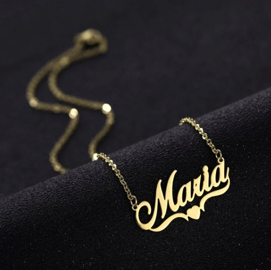 Gold Plate Heart Personalized Custom Name Necklace