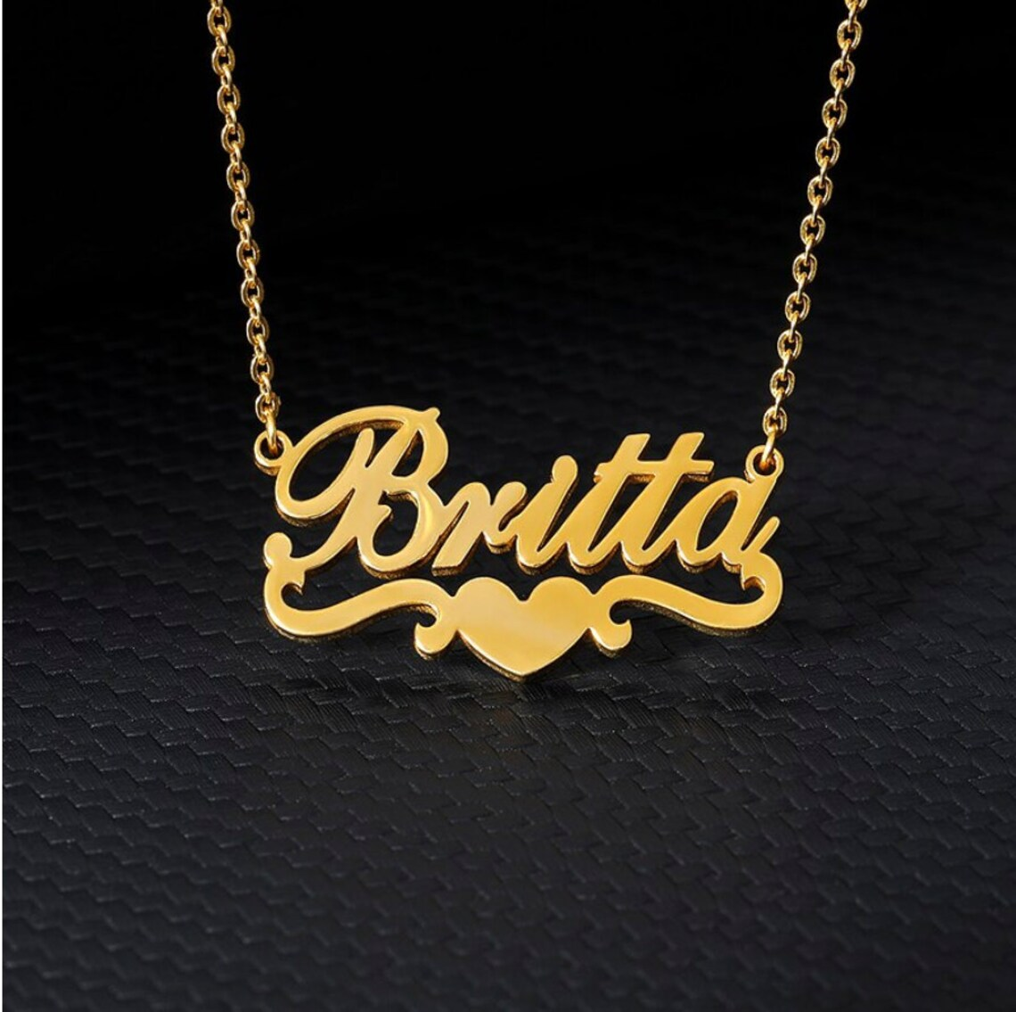 Gold Plate Heart Personalized Custom Name Necklace