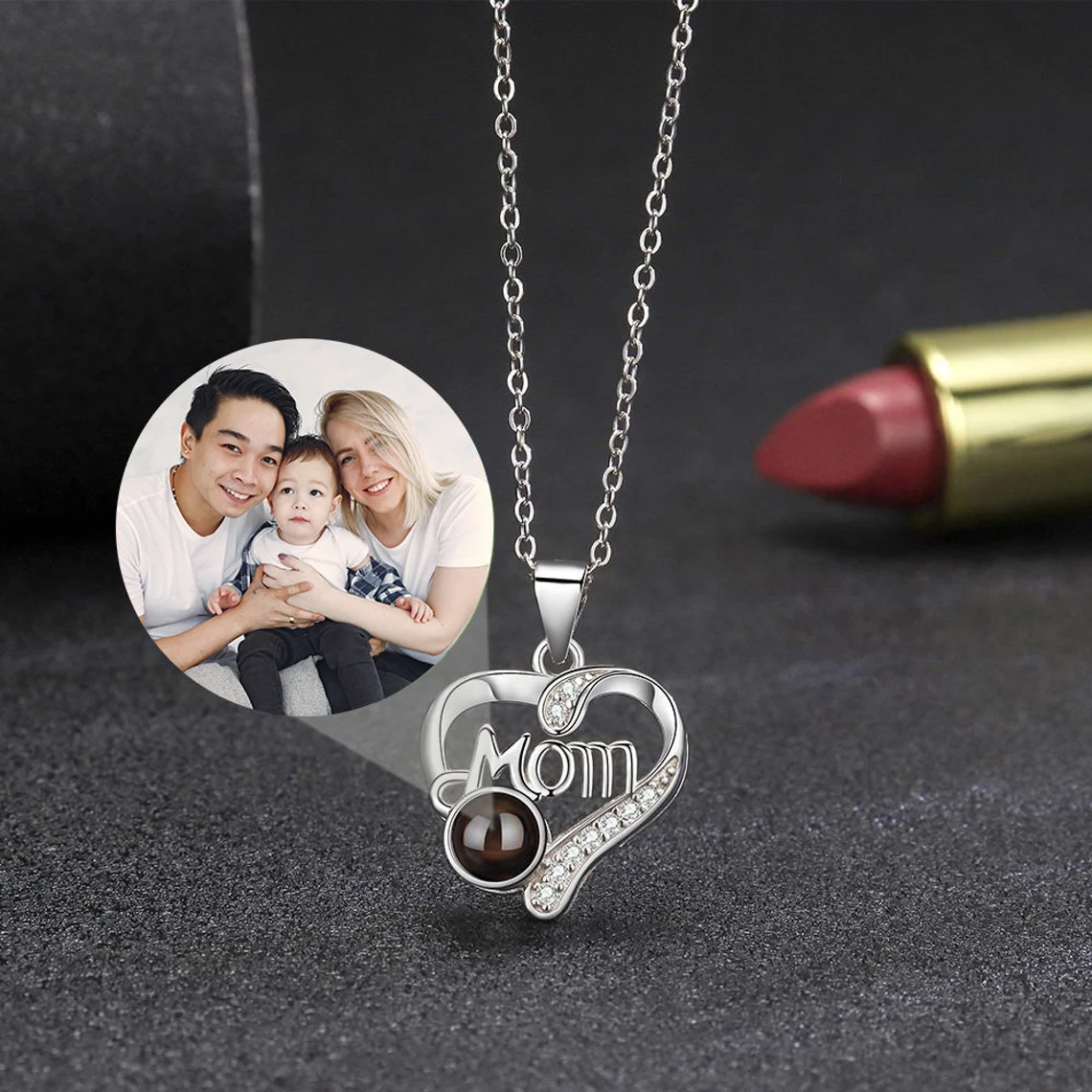 Zirconia Personalized Custom Photo Projection Necklace Gift for Mom