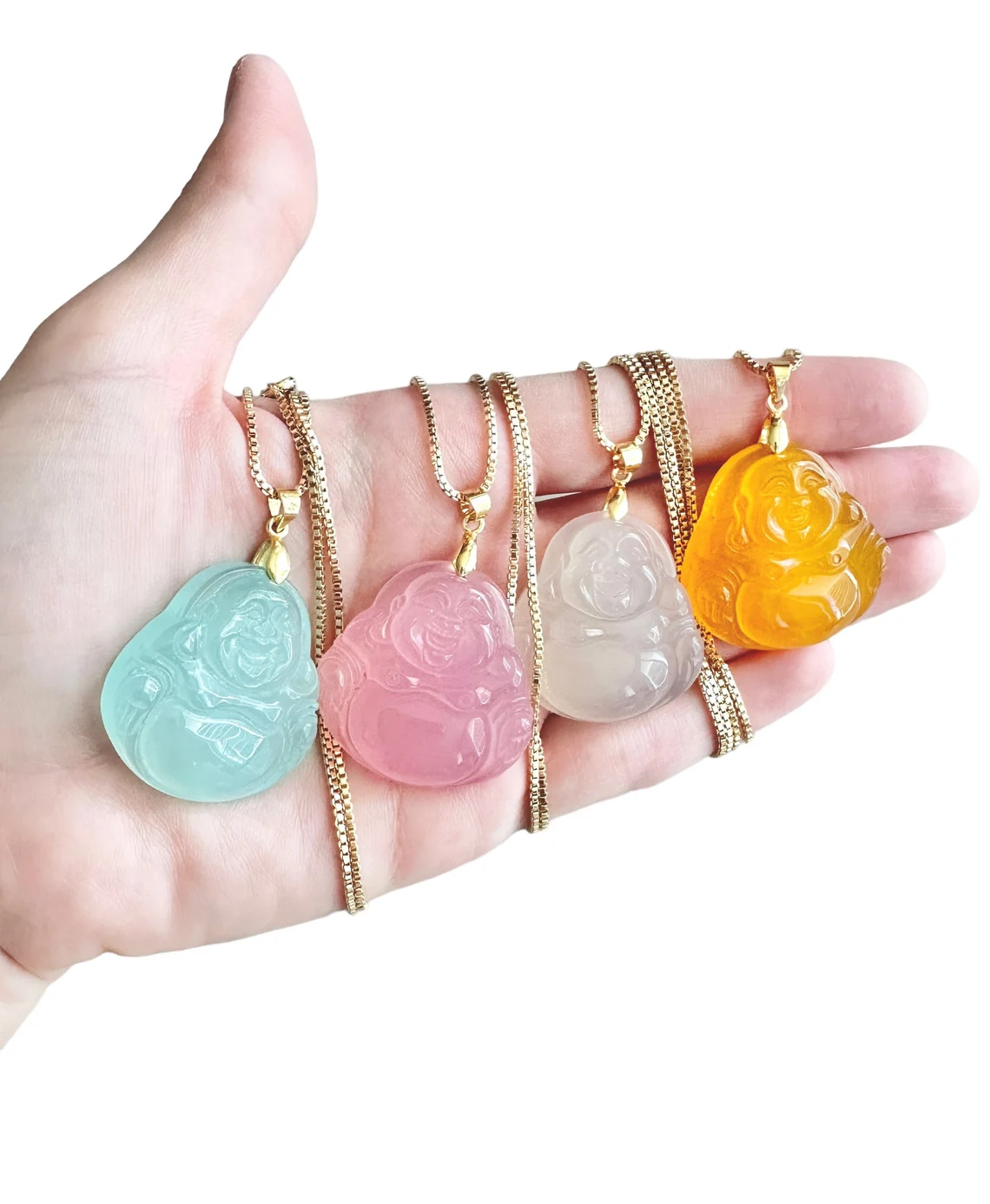 Gold Filled Box Chain Coloful Buddha Pendant Necklace