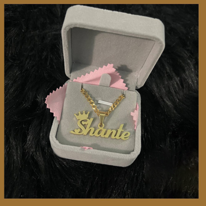 Crown Heart Nameplate Personalized Custom Name Necklace