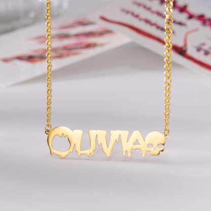 Goth Style Nameplate With Skull Personalized Custom Name Necklace Cute Halloween Jewelry