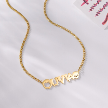 Goth Style Nameplate With Skull Personalized Custom Name Necklace Cute Halloween Jewelry