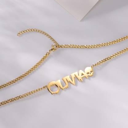 Goth Style Nameplate With Skull Personalized Custom Name Necklace Cute Halloween Jewelry