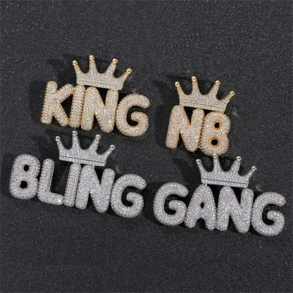 2-6 Letters Crown Name Pendant Rope Chain Iced Out Custom Necklace