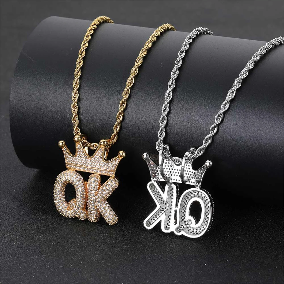 2-6 Letters Crown Name Pendant Rope Chain Iced Out Custom Necklace