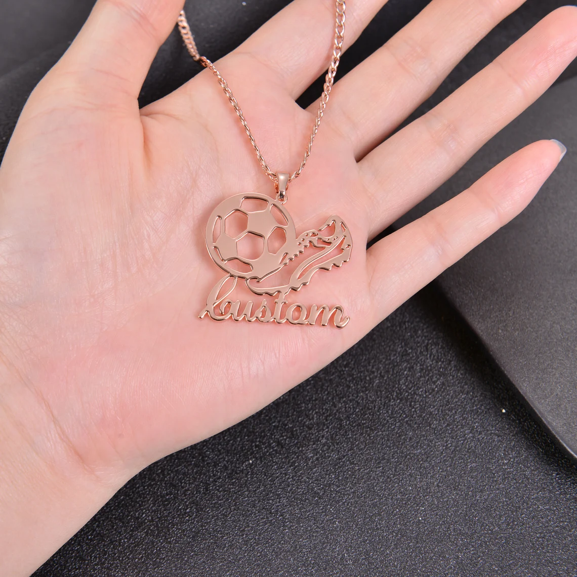 Personalized Name Engraved Soccer Pendant Necklace Custom Name Necklace