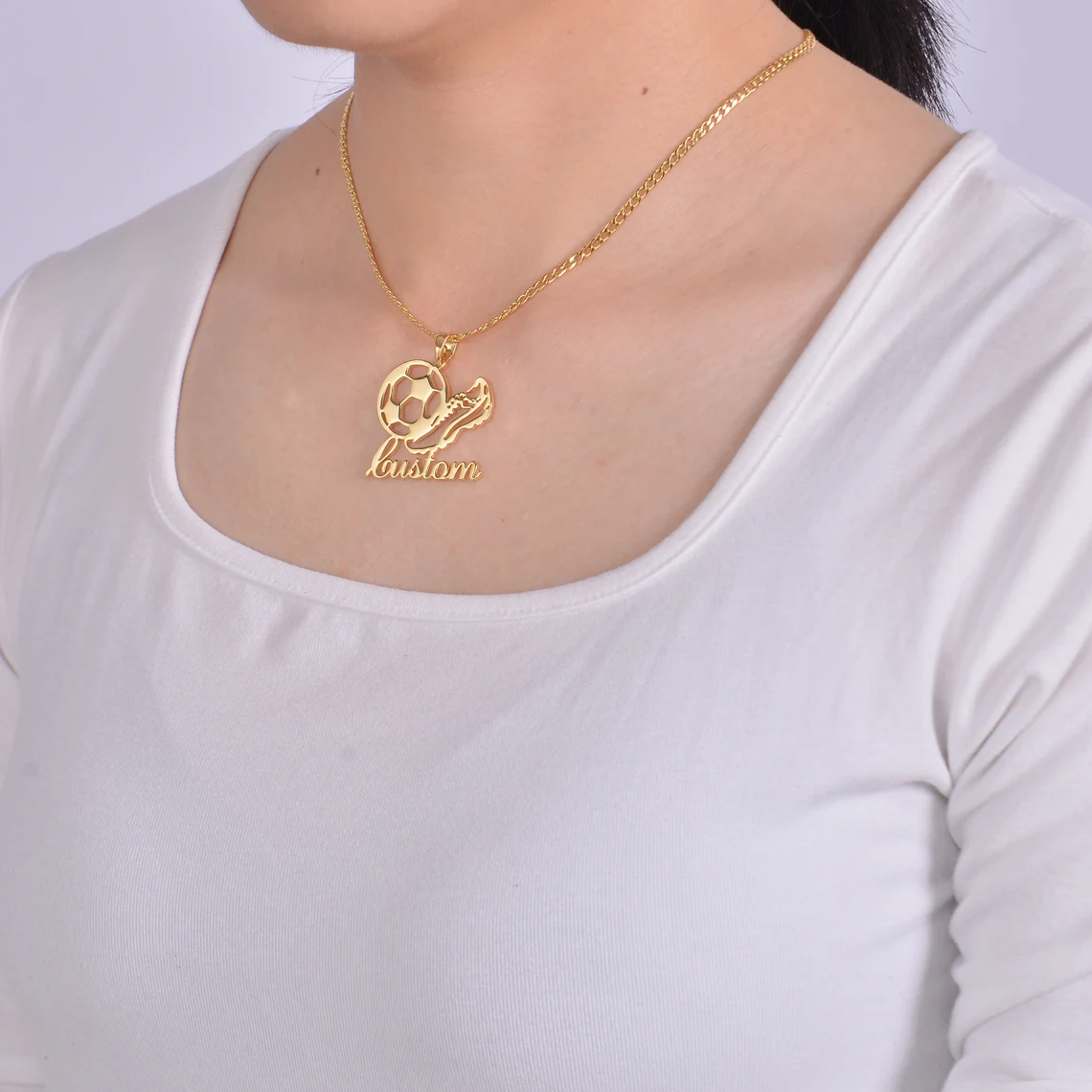 Personalized Name Engraved Soccer Pendant Necklace Custom Name Necklace