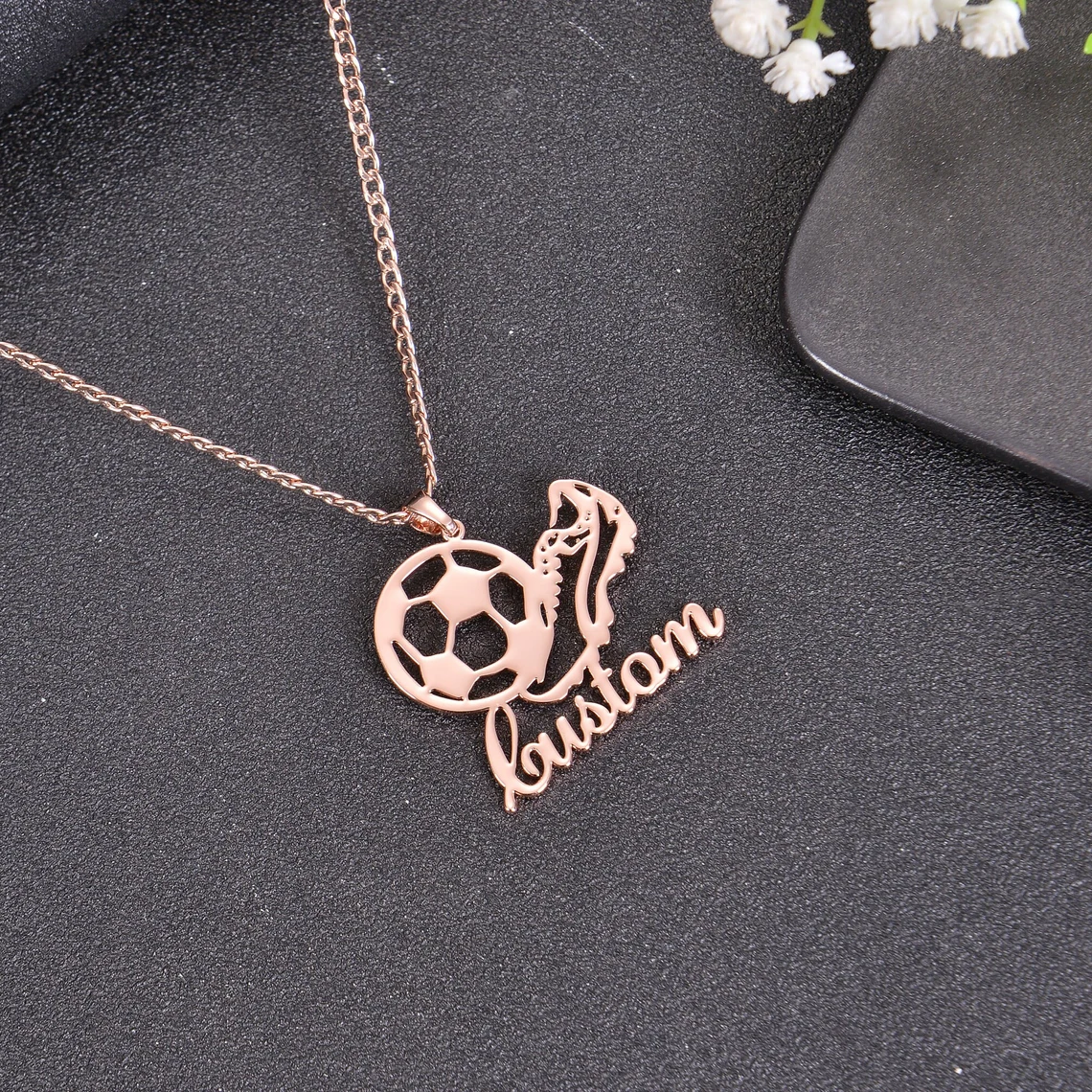 Personalized Name Engraved Soccer Pendant Necklace Custom Name Necklace