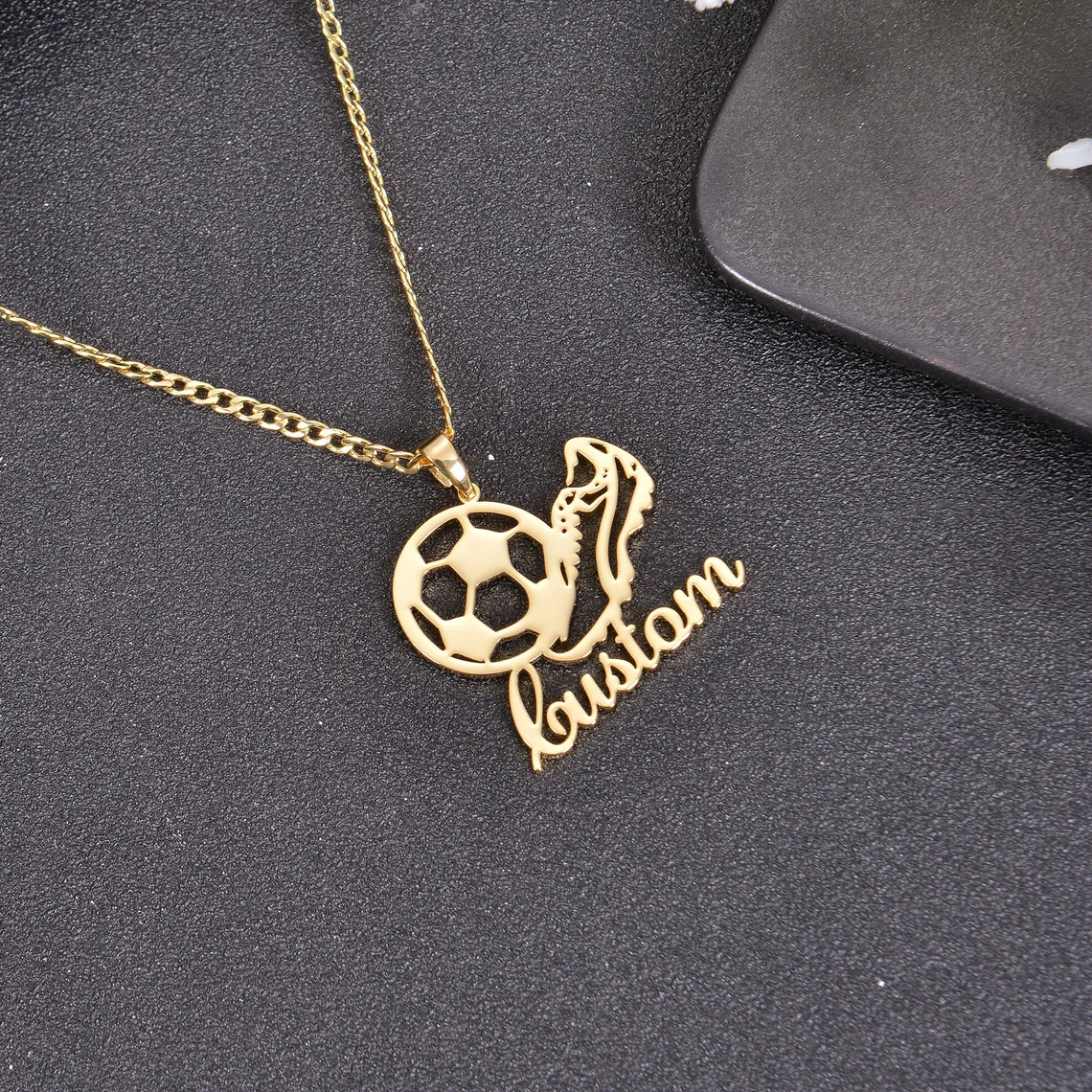Personalized Name Engraved Soccer Pendant Necklace Custom Name Necklace