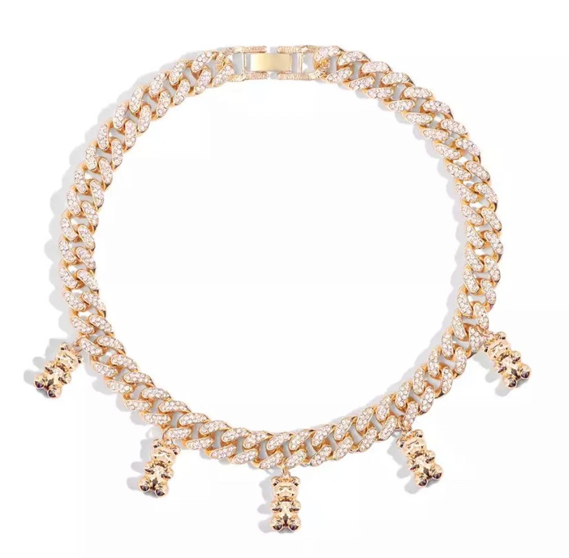 Bear Cuban Link Chain Choker Gold Plated Necklace