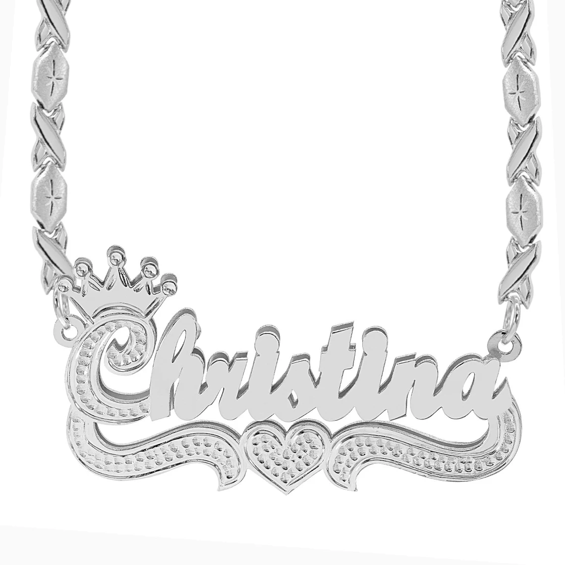 Two Tone Crown Nameplate XOXO Chain Personalized Name Necklace