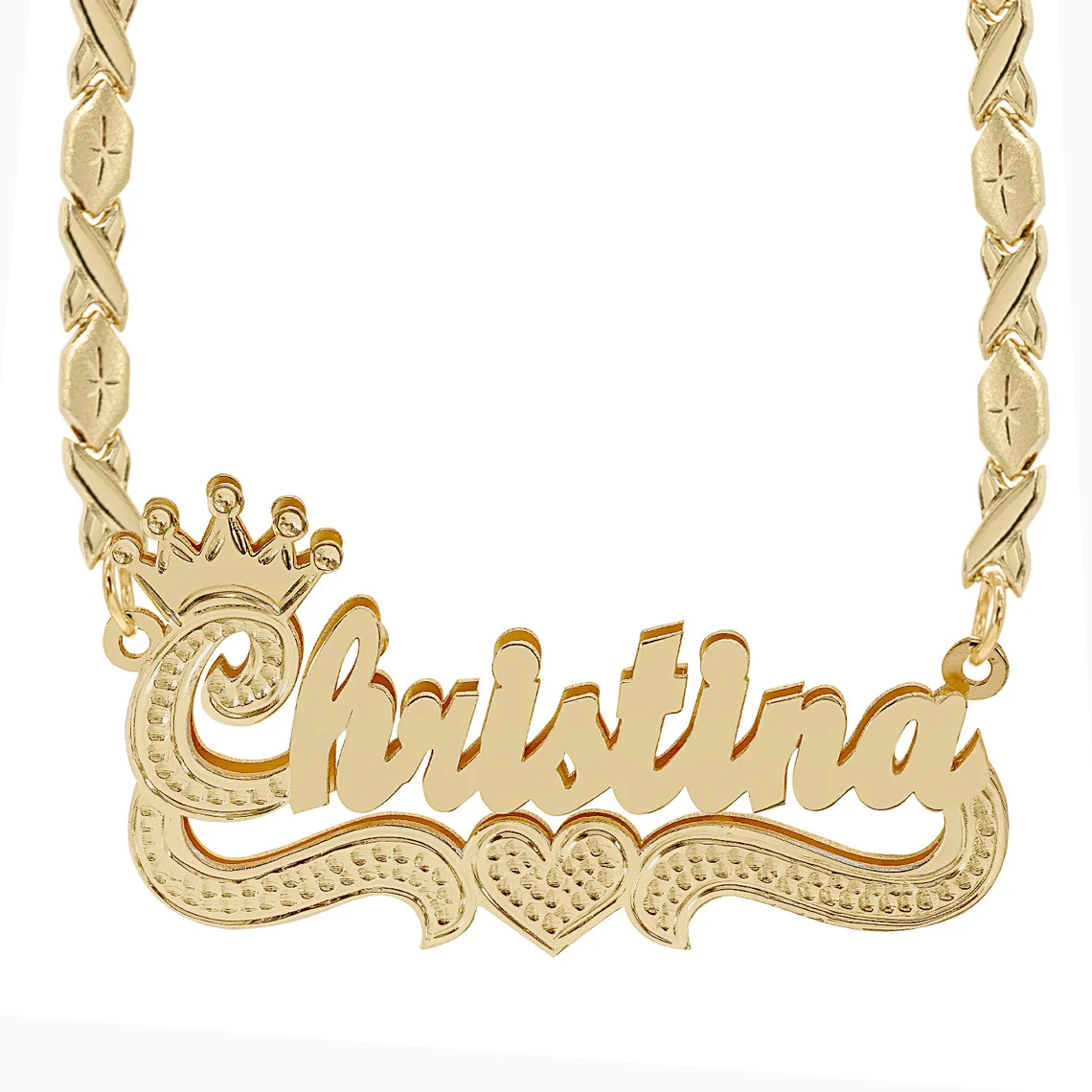 Two Tone Crown Nameplate XOXO Chain Personalized Name Necklace