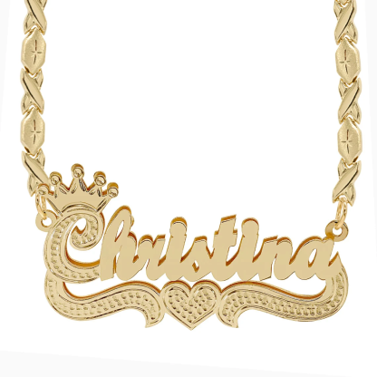 Two Tone Crown Nameplate XOXO Chain Personalized Name Necklace 