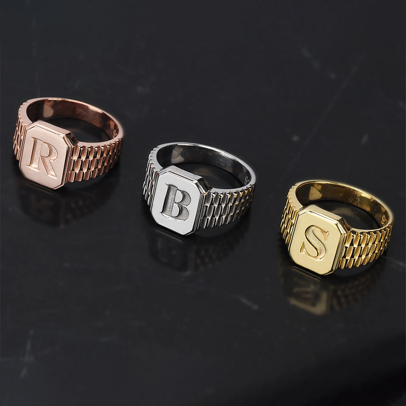 Personalized Gold Plated Initial Ring A-Z Letter Men Ring-silviax