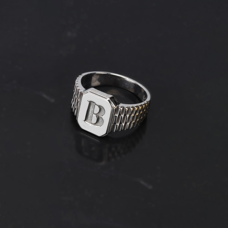 Personalized Gold Plated Initial Ring A-Z Letter Men Ring-silviax