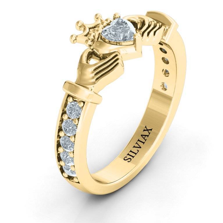 Custom Zircon Classic Claddagh Heart Ring Wedding Engraved Ring -silviax