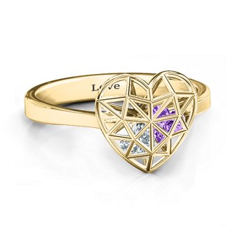 Custom Zircon Diamond Heart Cage Ring Promise Engraved Ring  -silviax