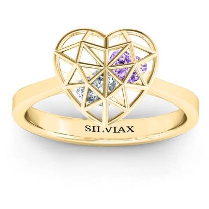 Custom Zircon Diamond Heart Cage Ring Promise Engraved Ring  -silviax
