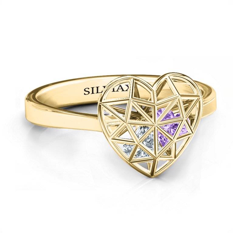 Custom Zircon Diamond Heart Cage Ring Promise Engraved Ring  -silviax