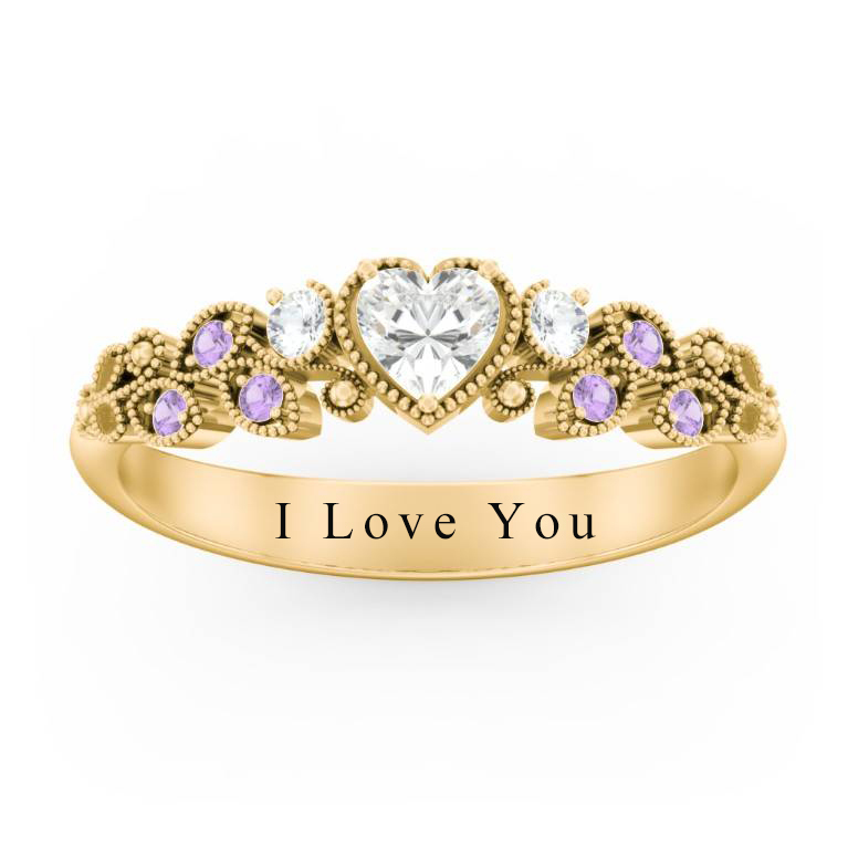 Heart Cut Gemstone Ring Custom Zircon Milgrain Ring-silviax