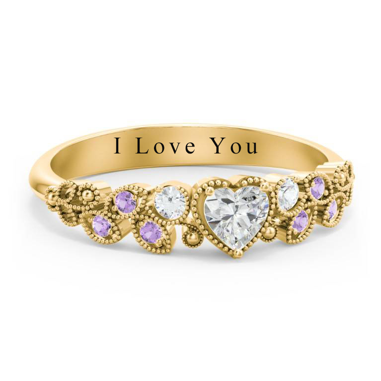 Heart Cut Gemstone Ring Custom Zircon Milgrain Ring-silviax