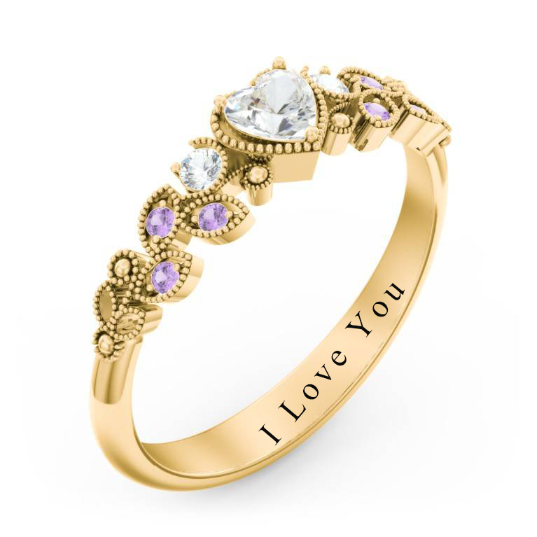 Heart Cut Gemstone Ring Custom Zircon Milgrain Ring-silviax