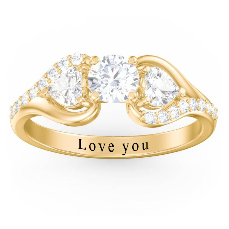 Round Heart Stones Gemstone Engagement Ring Custom Name Ring-silviax