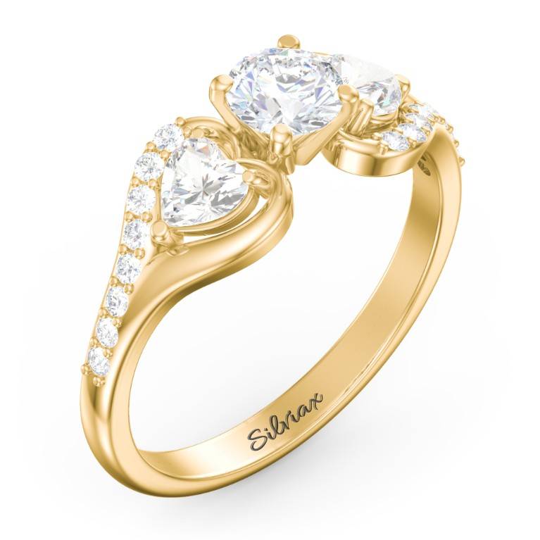 Round Heart Stones Gemstone Engagement Ring Custom Name Ring-silviax