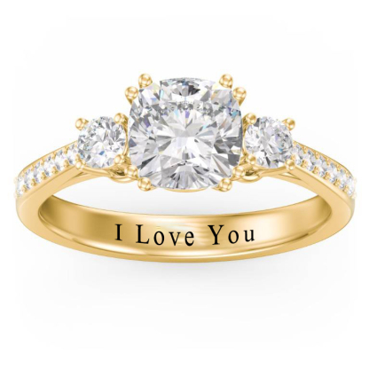 3 Stone Cushion Cut Duchess Promise Custom Name Ring-silviax