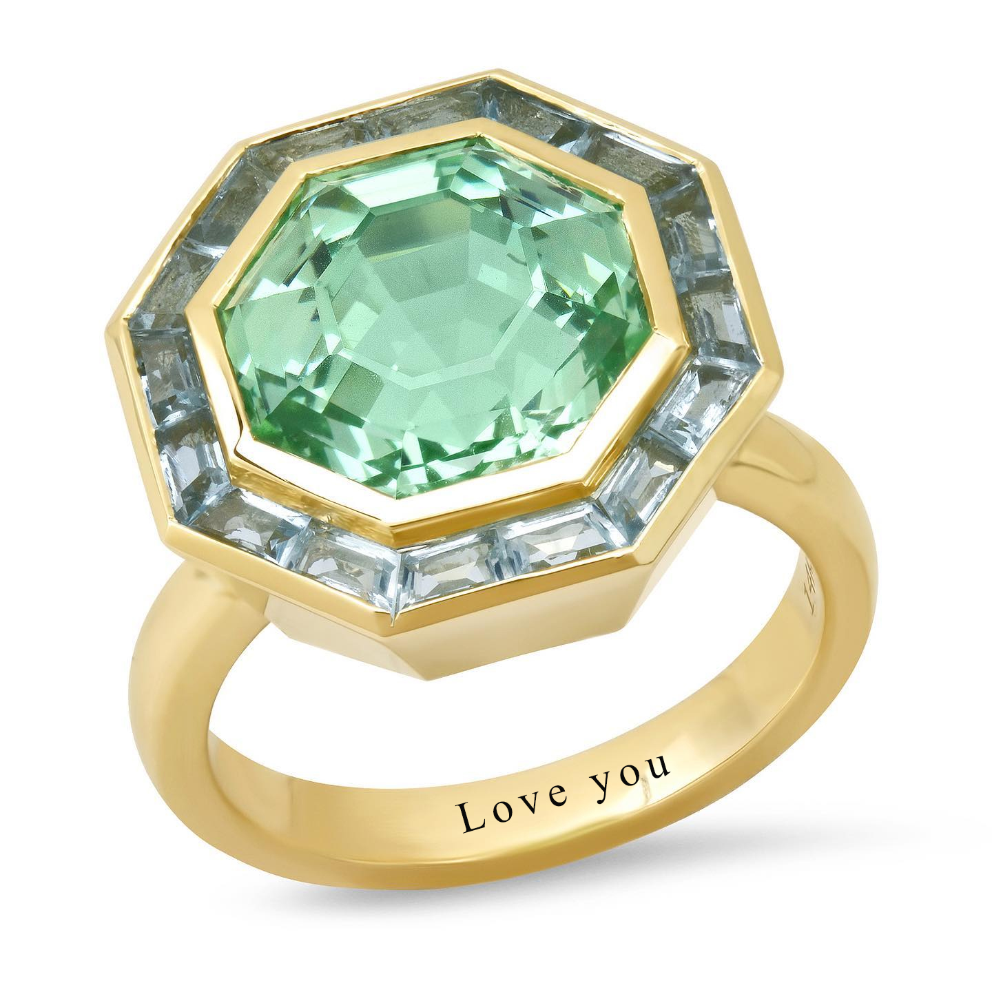 Personalized Custom Engraved Green Octagon Cocktail Engagement Ring-silviax