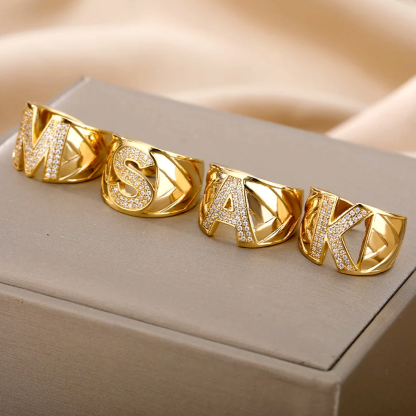 Zircon Iced Out Personalized Custom Letter Ring Men Hip Hop Ring 