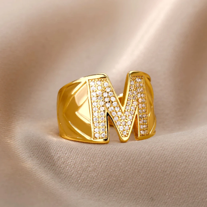 Zircon Iced Out Personalized Custom Letter Ring Men Hip Hop Ring 