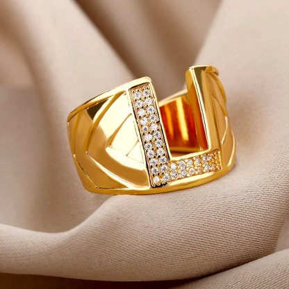 Zircon Iced Out Personalized Custom Letter Ring Men Hip Hop Ring 
