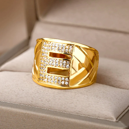 Zircon Iced Out Personalized Custom Letter Ring Men Hip Hop Ring 