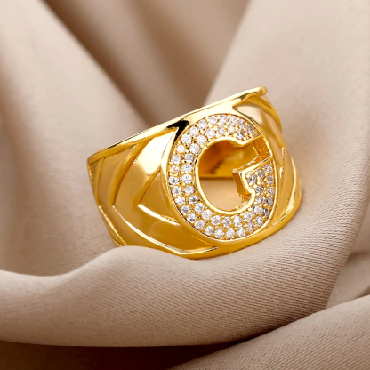 Zircon Iced Out Personalized Custom Letter Ring Men Hip Hop Ring 