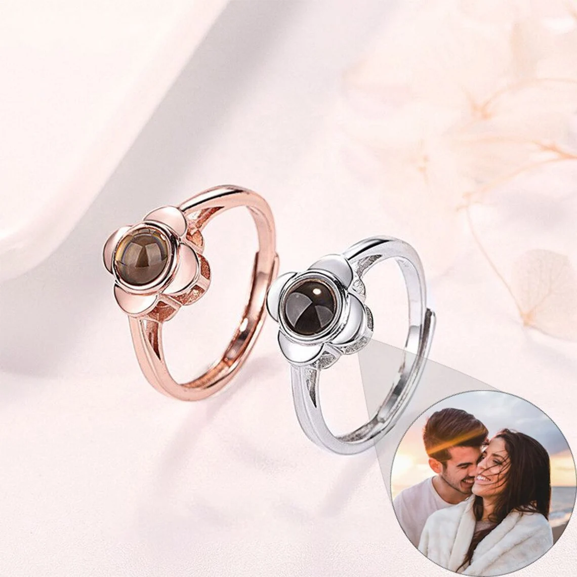 Flower Photo Projection Ring Personalized Love Memorial Ring