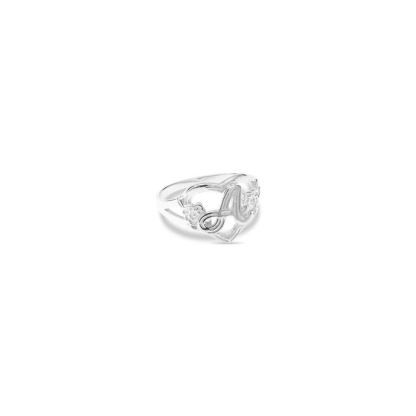 Personalized Flower Heart Initial Letter Ring Custom Ring
