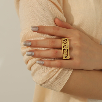 Personalized Two Fingers Ring Gold Plate Name Ring