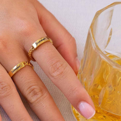 Custom Cuban Chain Ring Gold Plate Name Ring