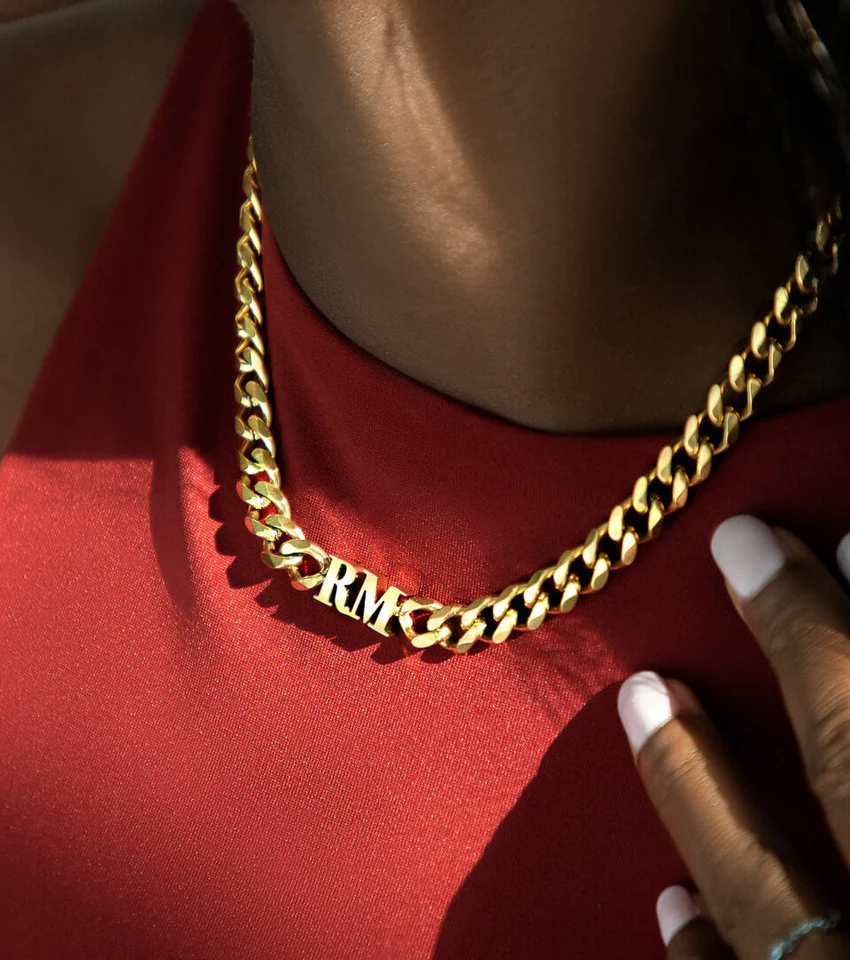 2 Initial Choker Necklace and Bracelet Personalized Jewelry Set with Cuban Chain-silviax