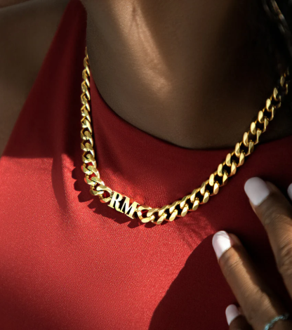 2 Initial Choker Necklace and Bracelet Personalized Jewelry Set with Cuban Chain-silviax