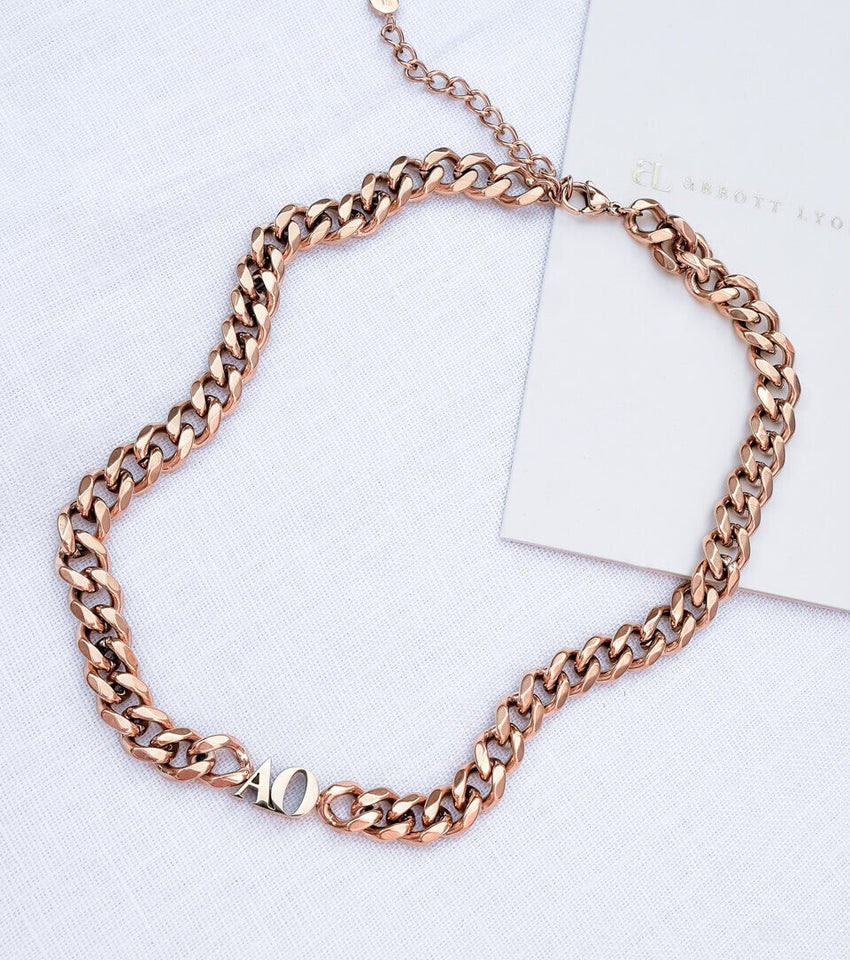 2 Initial Choker Necklace and Bracelet Personalized Jewelry Set with Cuban Chain-silviax