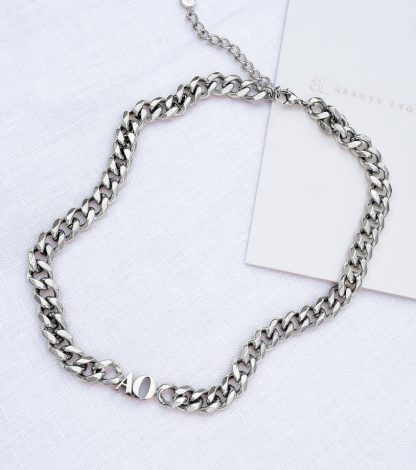 2 Initial Choker Necklace and Bracelet Personalized Jewelry Set with Cuban Chain-silviax