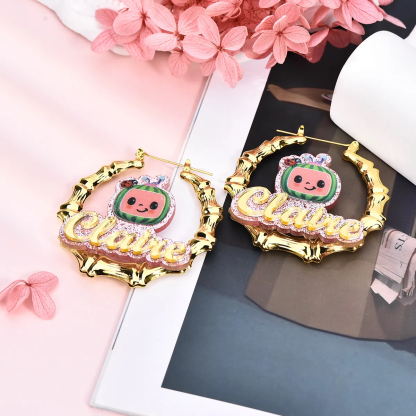 Acrylic Cute Watermelon Nameplate Personalized Jewelry Set 3pcs Buddha Necklace Name Necklace And Bambom Earring