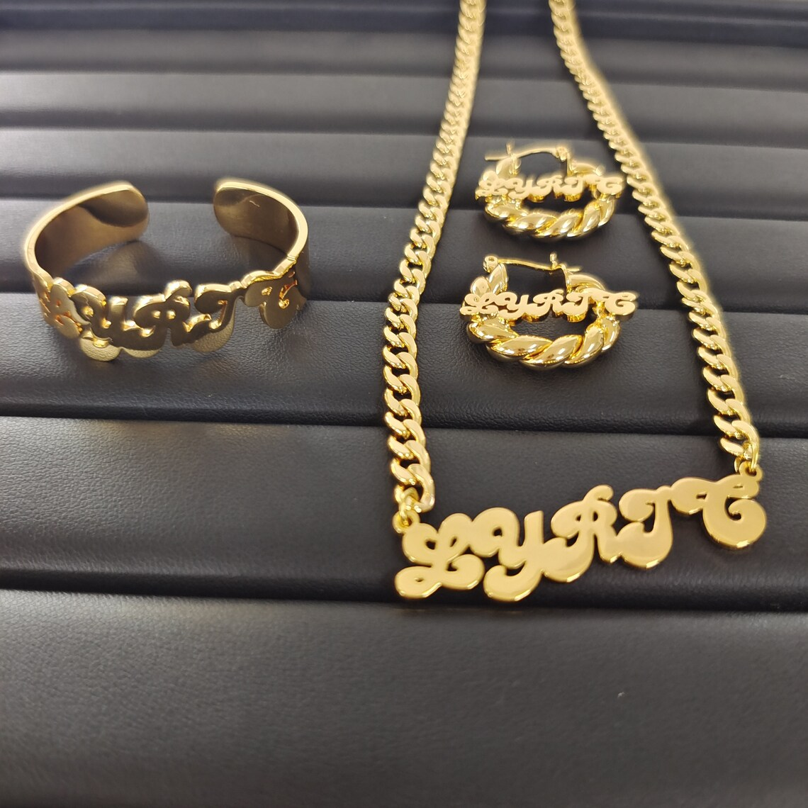 Kids Baby Nameplate Personalized Jewelry Set 3pcs Name Necklace And Bracelet Mini Bambom Earrings