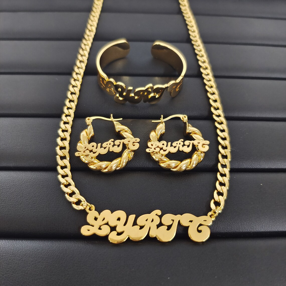 Kids Baby Nameplate Personalized Jewelry Set 3pcs Name Necklace And Br
