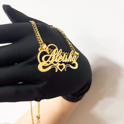 Hollow Heart Personalized Name Necklace And Hoop Bamboo Name Earrings Jewelry Set 2pcs 